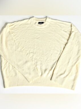 YoungLA Cream Wool Blend Textured Knit Sweater Cozy Crewneck Size Large